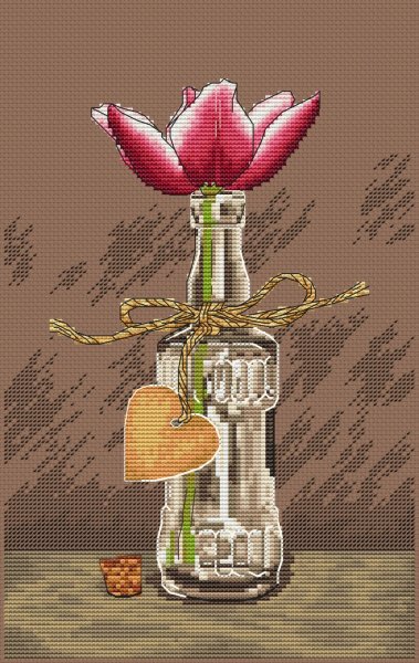 Цветок в бутылке, схема для вышивки