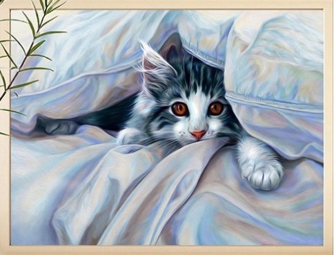 Кот под одеялом, алмазная мозаика