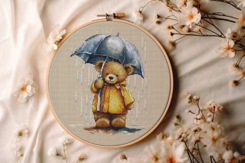 Медвежонок под зонтиком, схема для вышивки крестом