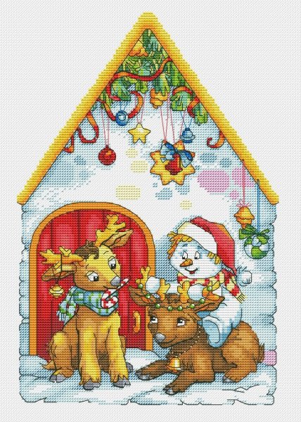 Новогодний домик Снеговика, схема для вышивки
