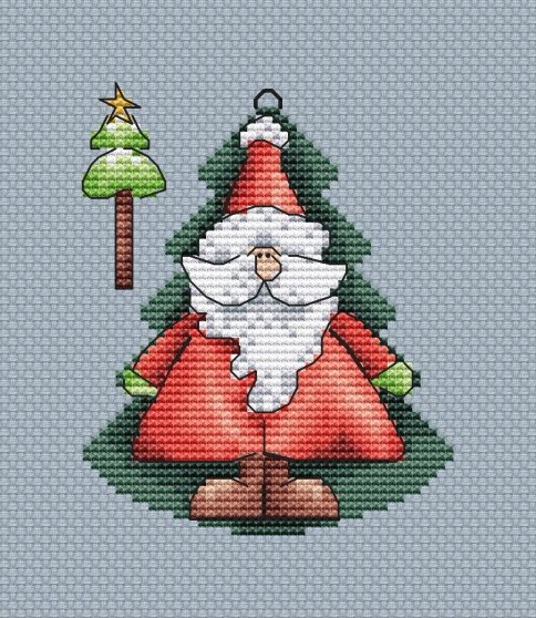Санта с елкой, схема для вышивки