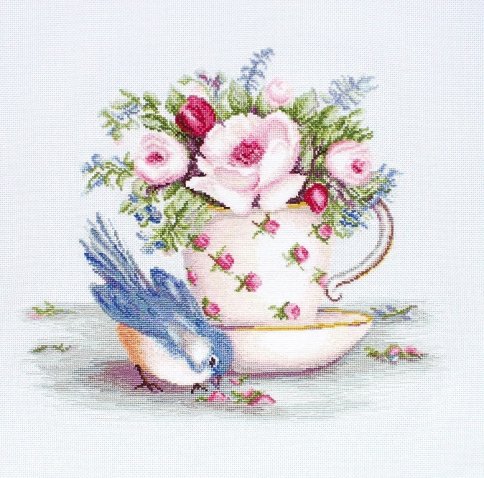 Птичка и чашка чая, набор для вышивания
