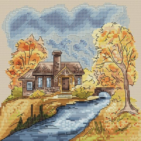 Осенний домик, авторская схема для вышивки крестом