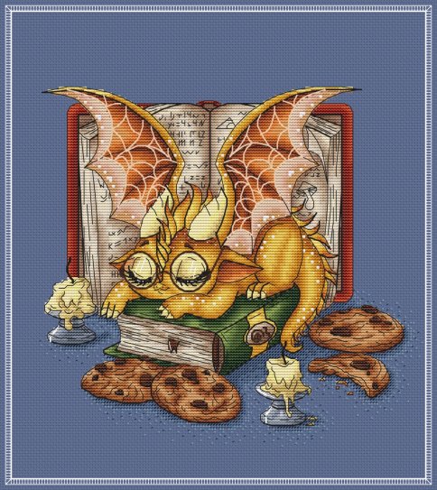 Книжный дракончик, схема для вышивки