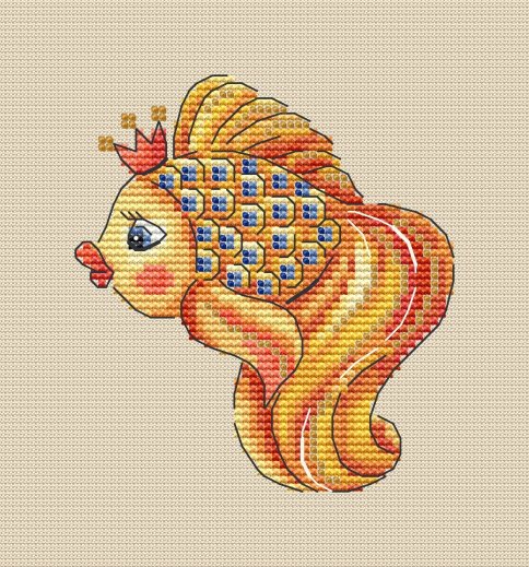 Золотая рыбка, схема для вышивания крестиком