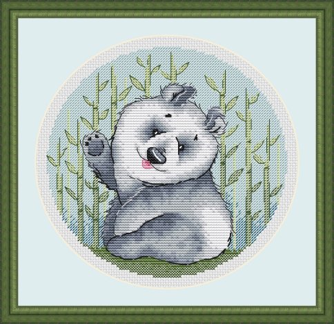 Панда и бамбук, схема для вышивания