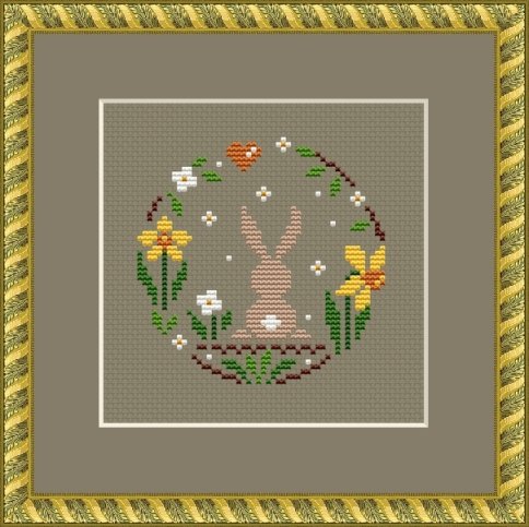 Венок Кролик в нарциссах, схема для вышивания