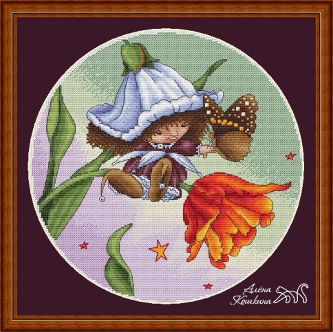 Victoria Plum и бабочка, схема для вышивки