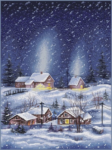 Зима в деревне, схема для вышивания