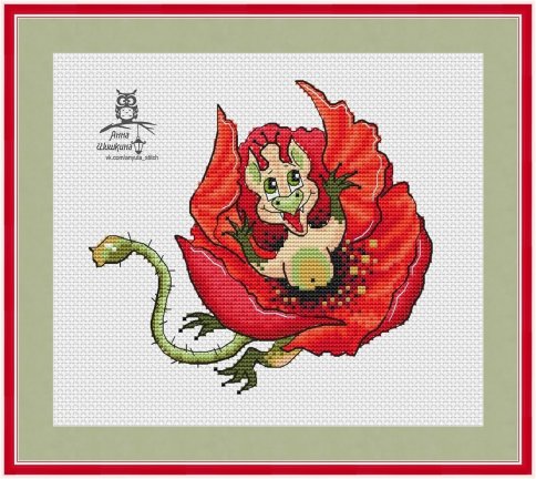Дракоцветик-мак, схема для вышивания крестиком