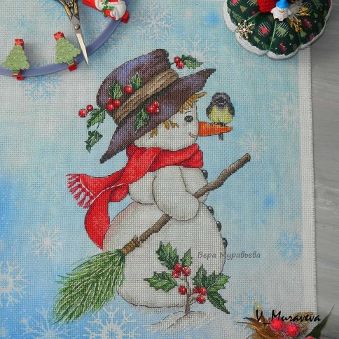 Снеговик, схема для вышивания