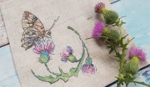 Бабочка и чертополох, схема для вышивки