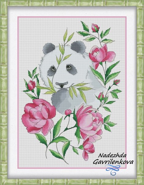 Цветочная панда, схема для вышивки