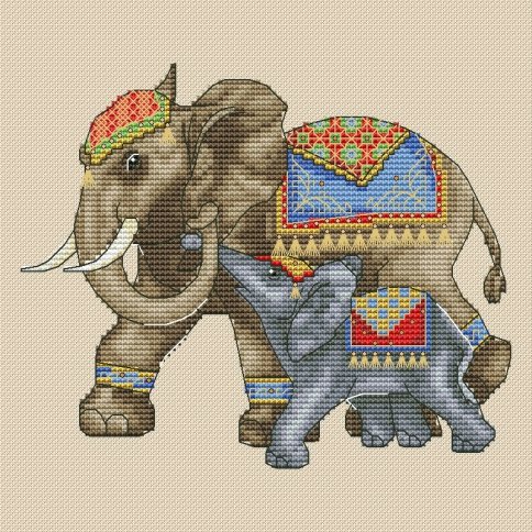 Слониха со слоненком, схема для вышивки