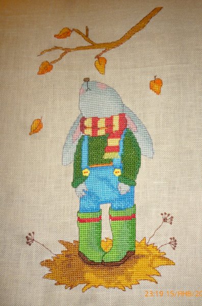 Осенний зайчик, схема для вышивки