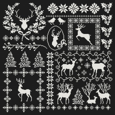 Подушка "Зима с оленями", схема для вышивки