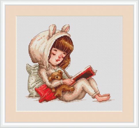 Девочка за чтением, схема для вышивки крестиком