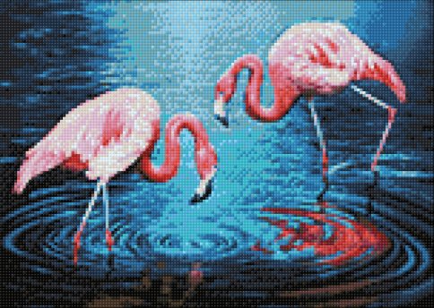 Фламинго на озере, алмазная мозаика