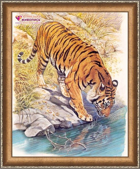 Тигр у реки, алмазная мозаика