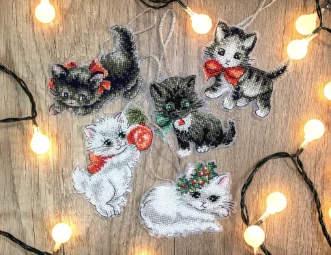 Набор рождественских котят, набор для вышивания