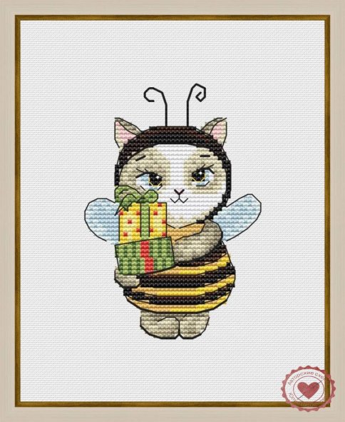 Котята на елке. Пчелка, схема для вышивания