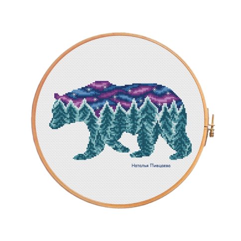 Зимний медведь, схема для вышивки