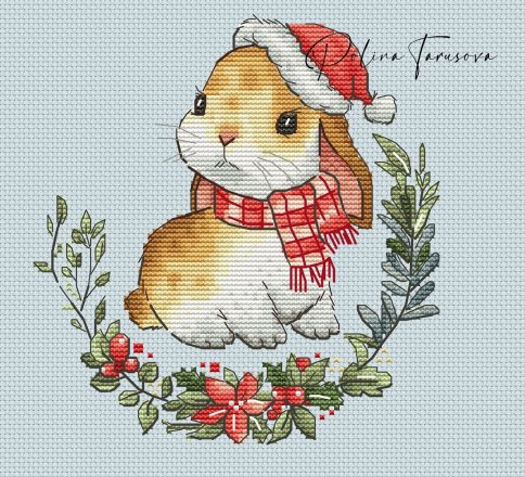 Рождественский кролик, схема для вышивания