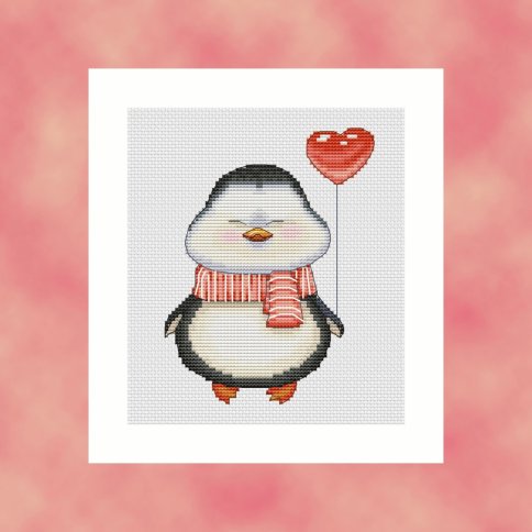 Пингвинёнок с сердечком, схема для вышивания