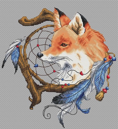 Ловец снов с лисичкой, схема для вышивки