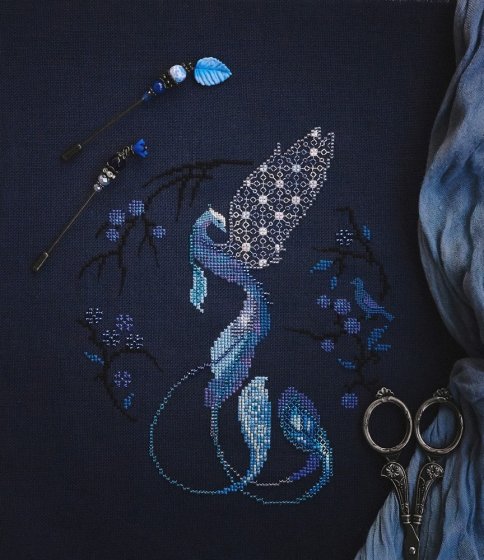 Сказочная синяя птица, схема для вышивания