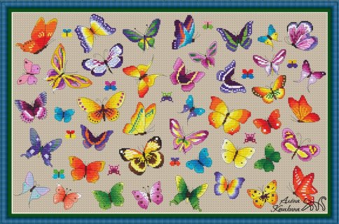 Семплер с бабочками, схема для вышивки