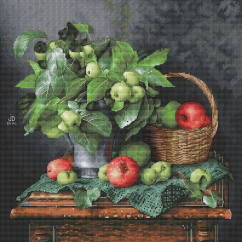 Яблочный натюрморт, схема для вышивки крестиком