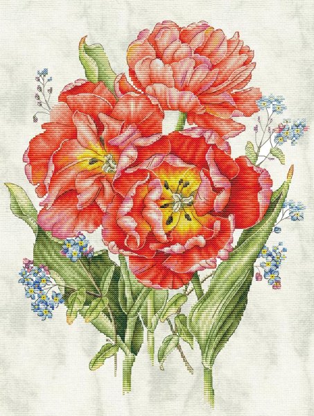 Тюльпаны и незабудки, схема для вышивания
