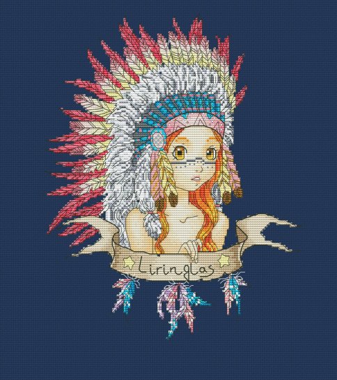 Индейская девушка, схема для вышивки