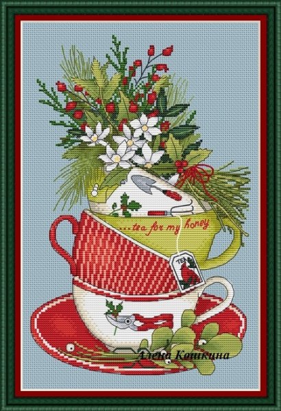 Рождественская чашка, схема для вышивки
