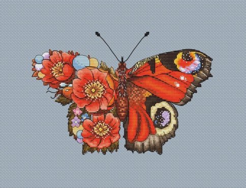 Алая бабочка, схема для вышивки крестом