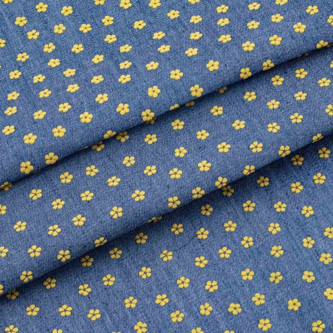 Ткань декоративная Джинс "Цветок-1", сине-желтая