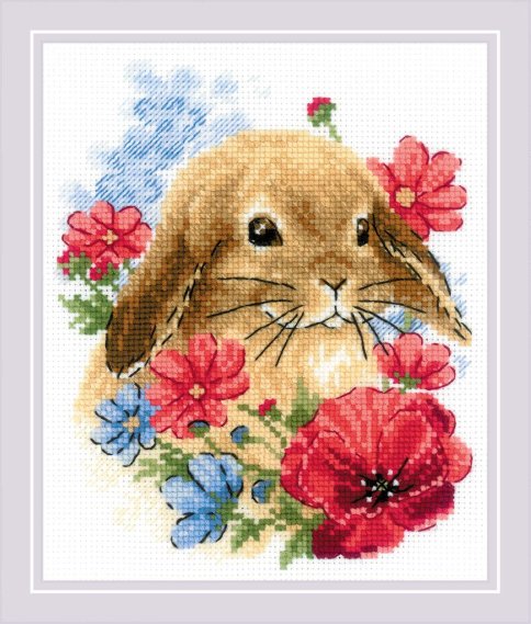Кролик в цветах, набор для вышивания