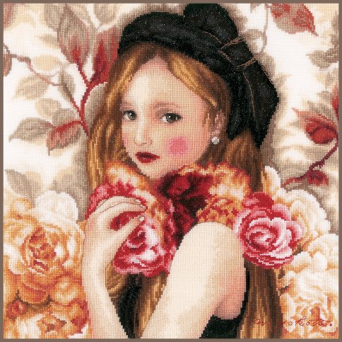 Девушка с розами, набор для вышивания
