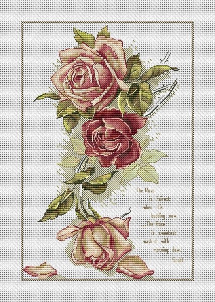 Винтажные розы, схема для вышивки крестом