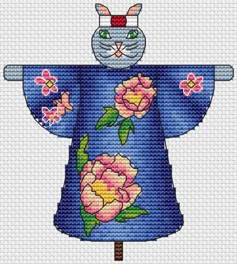 Кот японец, схема для вышивки