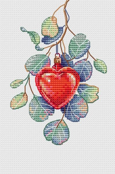 Сердце с эвкалиптом, схема для вышивки крестиком