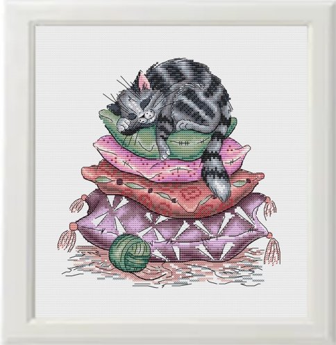 Котя на подушках, схема для вышивания