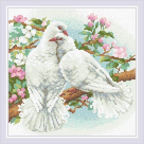 Белые голуби, алмазная мозаика