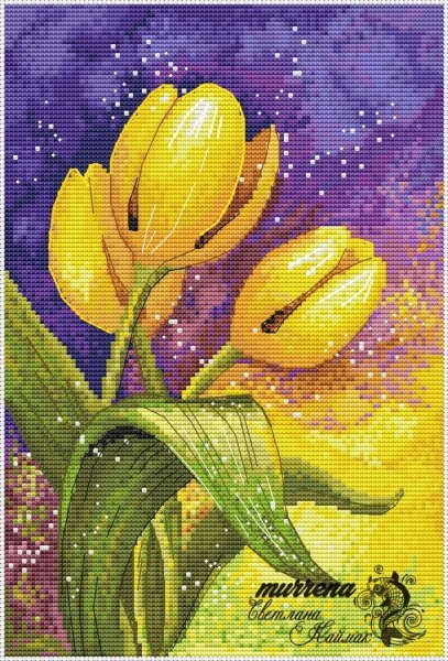 Желтые тюльпаны, схема для вышивания крестом